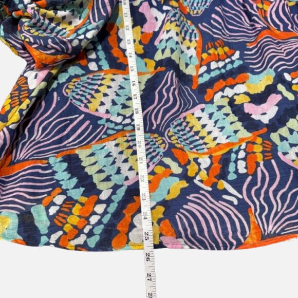 Entro Boho Ruffle V-Neck Colorful Abstract Print Puff Sleeves Blouse (Size S) - Picture 8 of 13